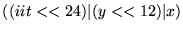 $((iit<<24)\vert(y<<12)\vert x)$